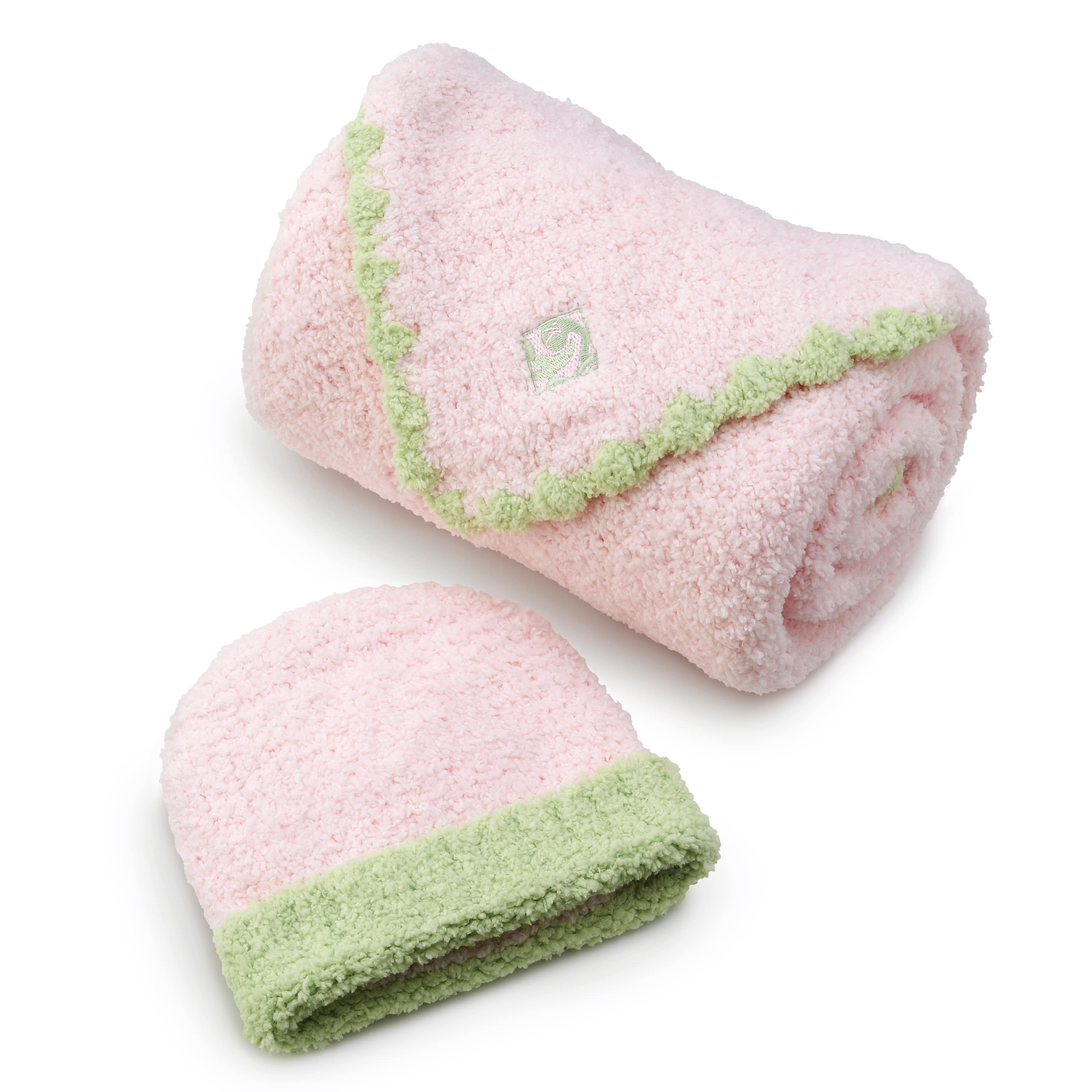 BABY BLANKET TRIM & CAP(78×78cm （CAP有り） pink/green): BABY&KIDS ...