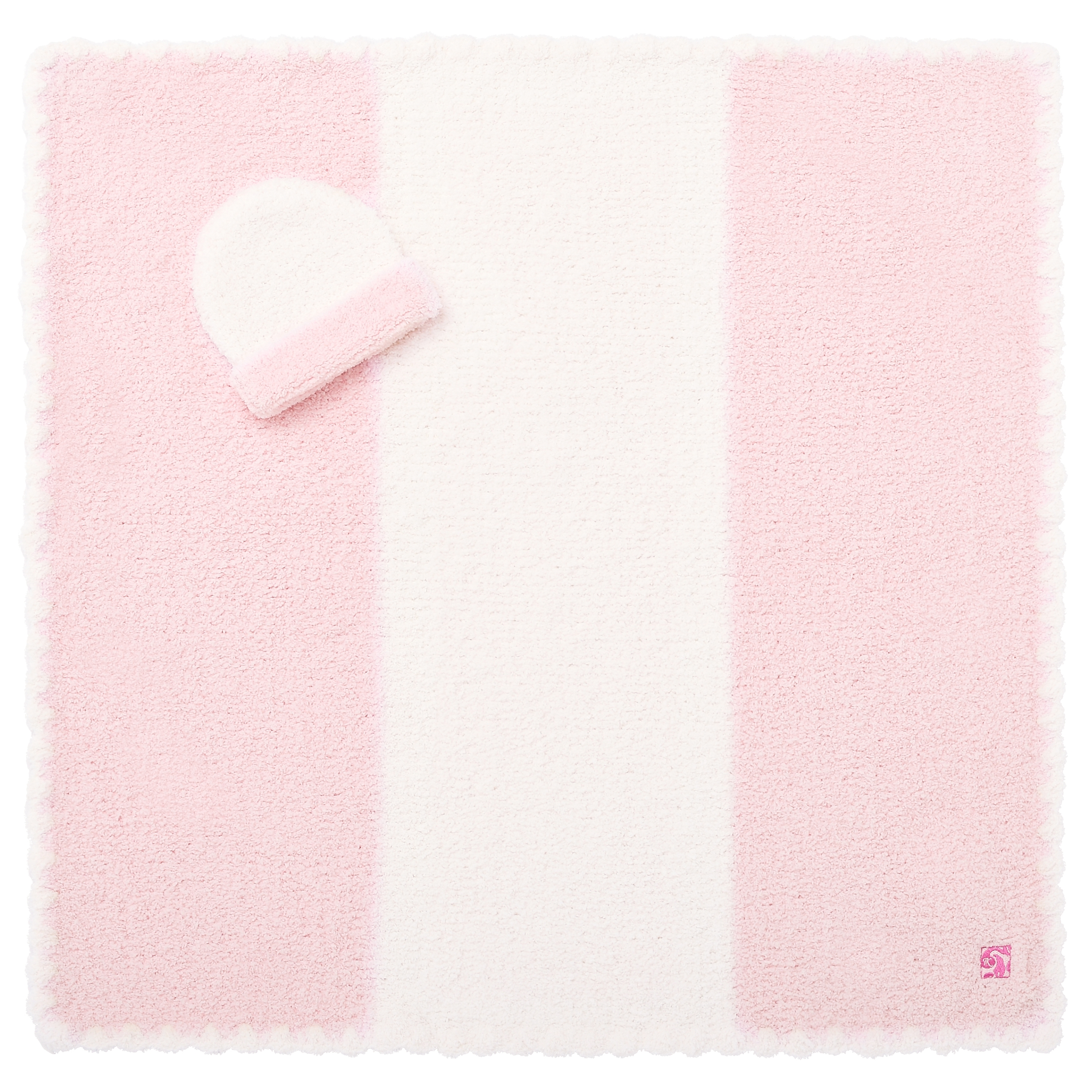 BABY BLANKET CENTER STRIPE & CAP(78×78cm （CAP有り） pink/creme 